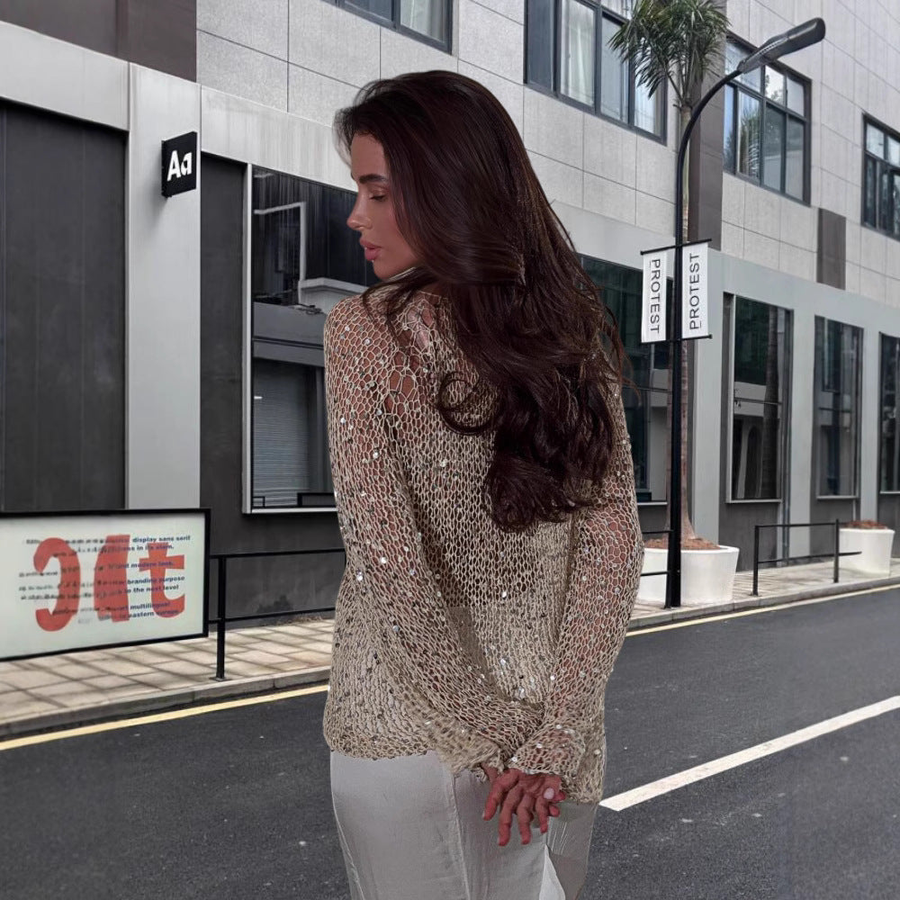 Kvinnor Elegant Virkatröja med Ljuvlig Glittereffekt Eva Jonsson-Eva Jonsson