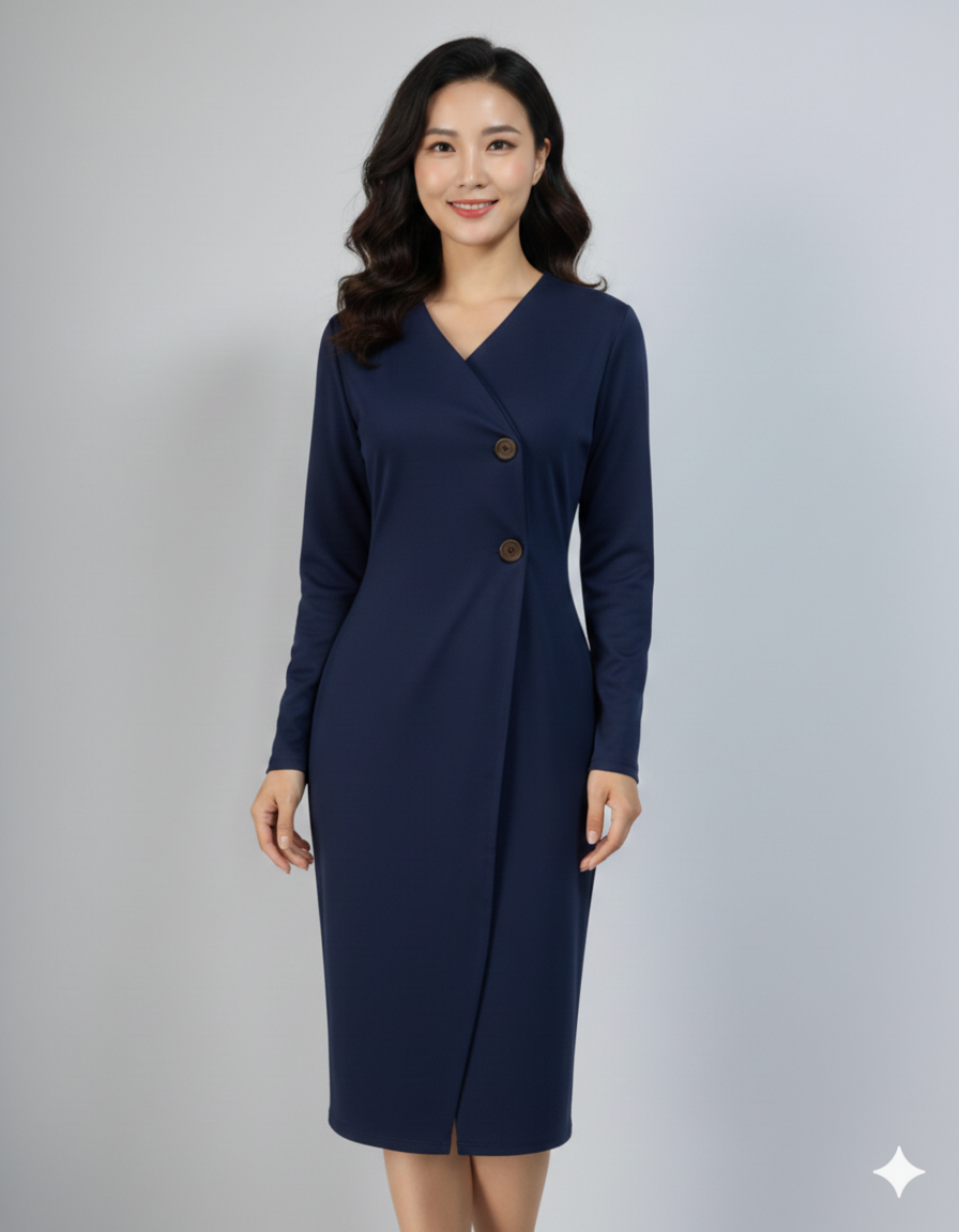 Kvinnor Elegant Wrap Klänning med Knappar och Figurdefinition Mirla-Eva Jonsson