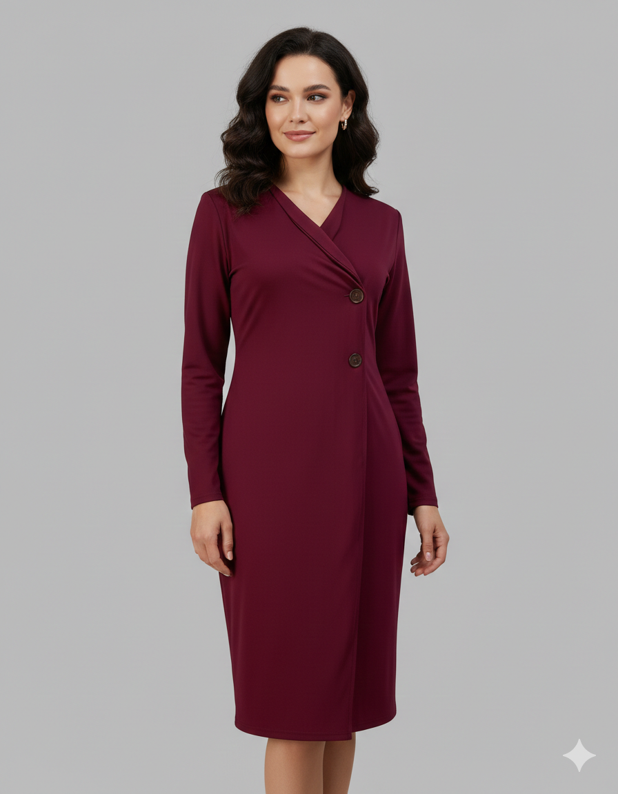 Kvinnor Elegant Wrap Klänning med Knappar och Figurdefinition Mirla-Eva Jonsson
