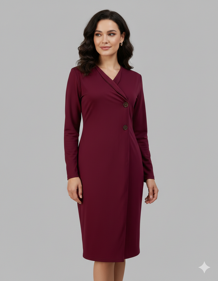 Kvinnor Elegant Wrap Klänning med Knappar och Figurdefinition Mirla-Eva Jonsson