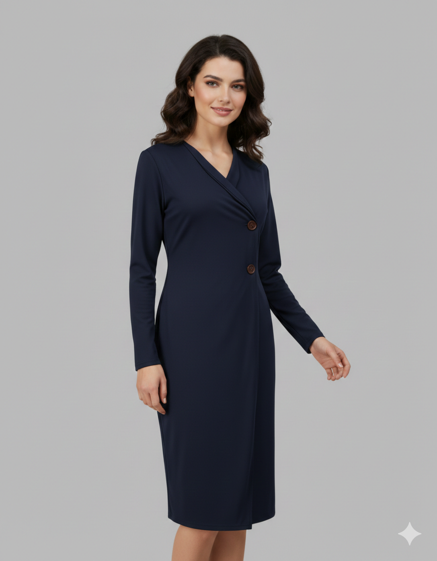 Kvinnor Elegant Wrap Klänning med Knappar och Figurdefinition Mirla-Eva Jonsson