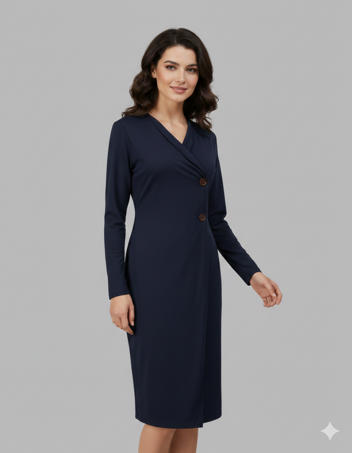 Kvinnor Elegant Wrap Klänning med Knappar och Figurdefinition Mirla-Eva Jonsson
