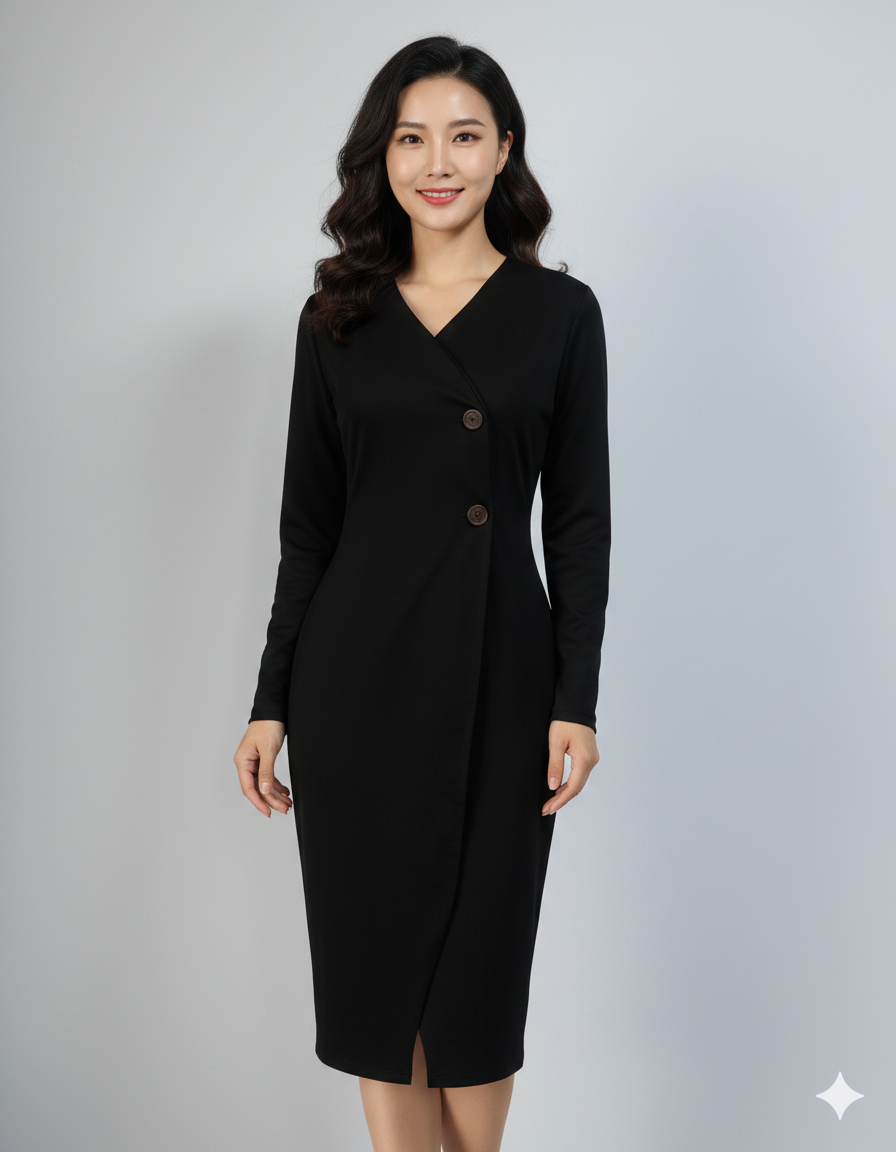 Kvinnor Elegant Wrap Klänning med Knappar och Figurdefinition Mirla-Eva Jonsson