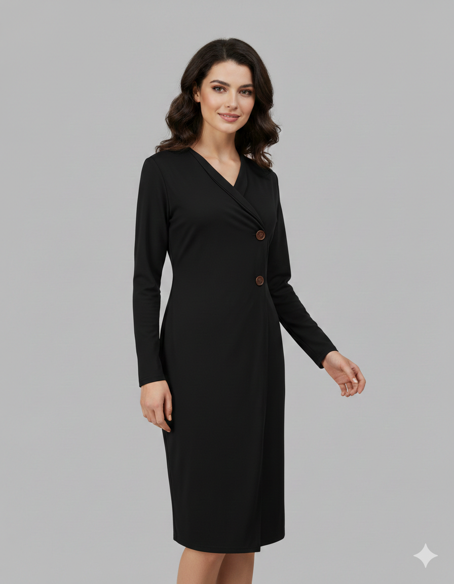 Kvinnor Elegant Wrap Klänning med Knappar och Figurdefinition Mirla-Eva Jonsson