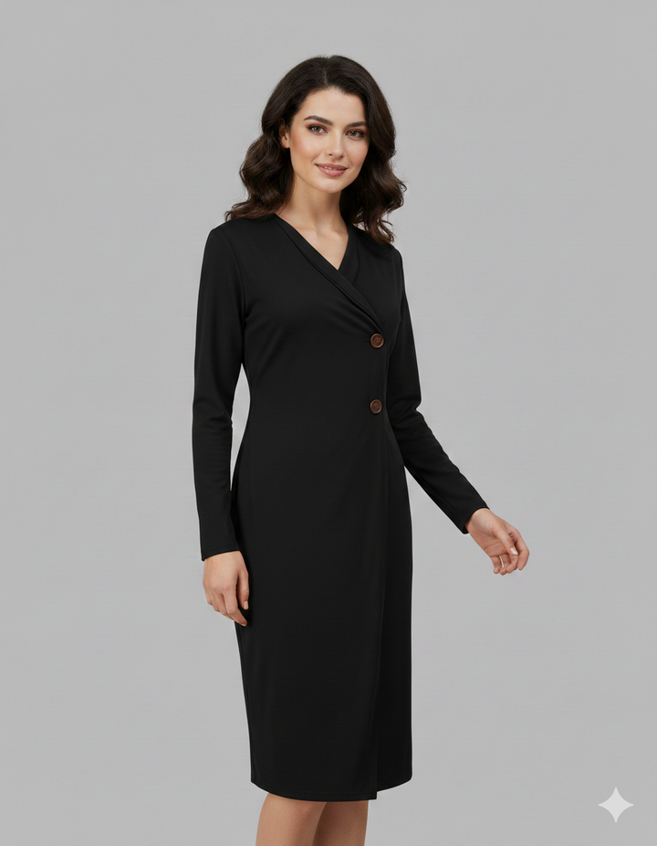 Kvinnor Elegant Wrap Klänning med Knappar och Figurdefinition Mirla-Eva Jonsson