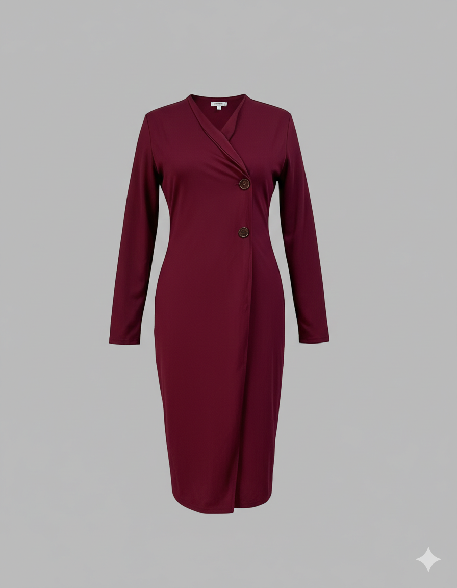 Kvinnor Elegant Wrap Klänning med Knappar och Figurdefinition Mirla-Eva Jonsson