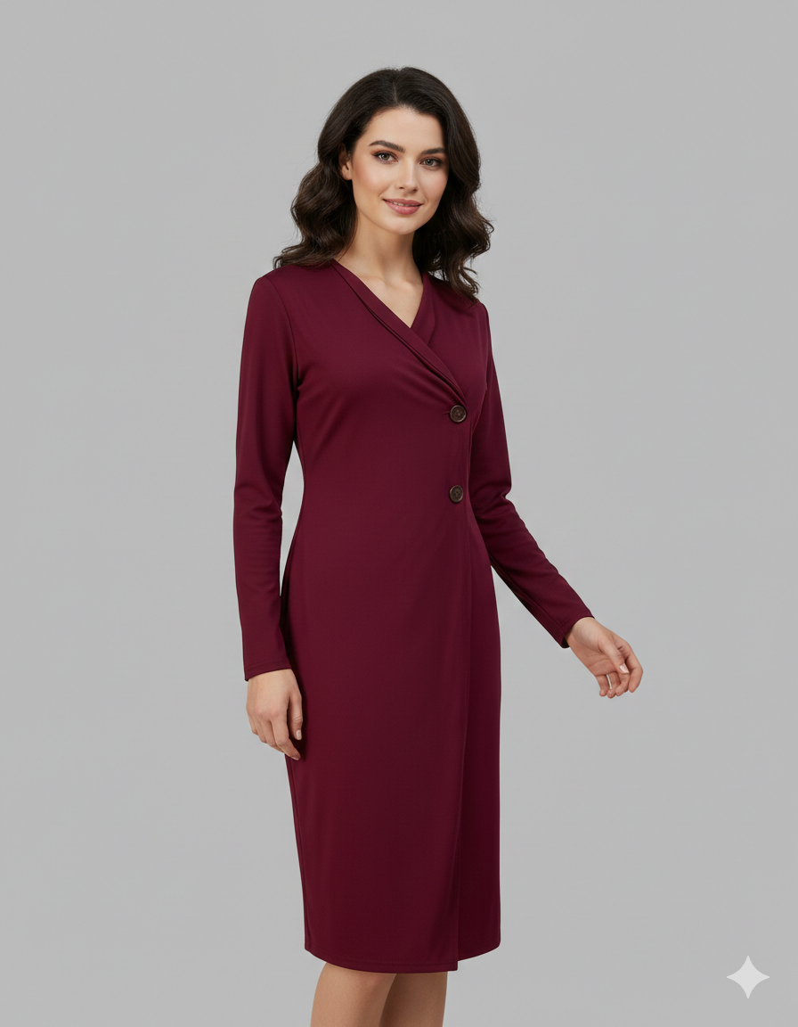 Kvinnor Elegant Wrap Klänning med Knappar och Figurdefinition Mirla-Eva Jonsson