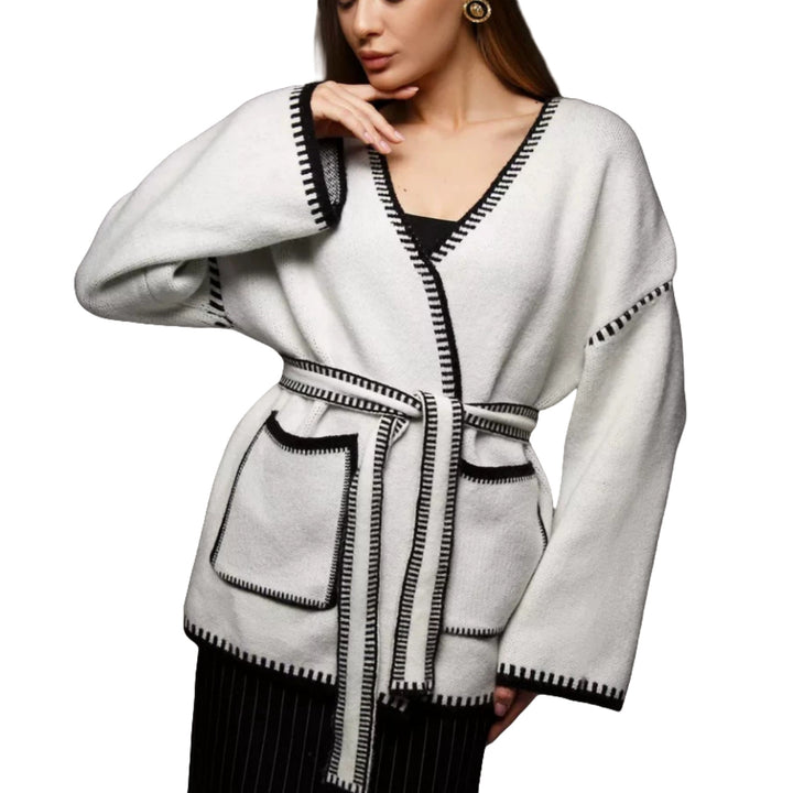 Kvinnor Elegant Wrap Tröja med Fickor och Bälte Mirla-Eva Jonsson