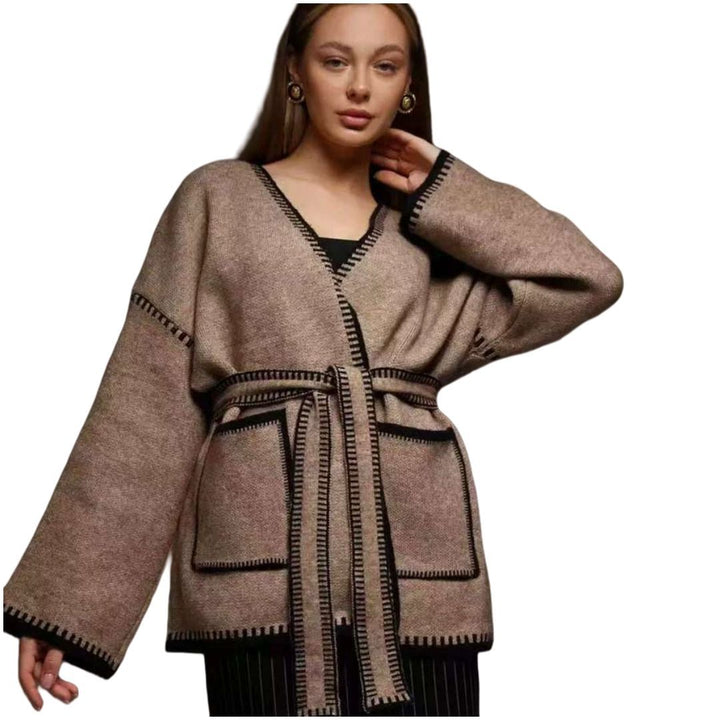 Kvinnor Elegant Wrap Tröja med Fickor och Bälte Mirla-Eva Jonsson