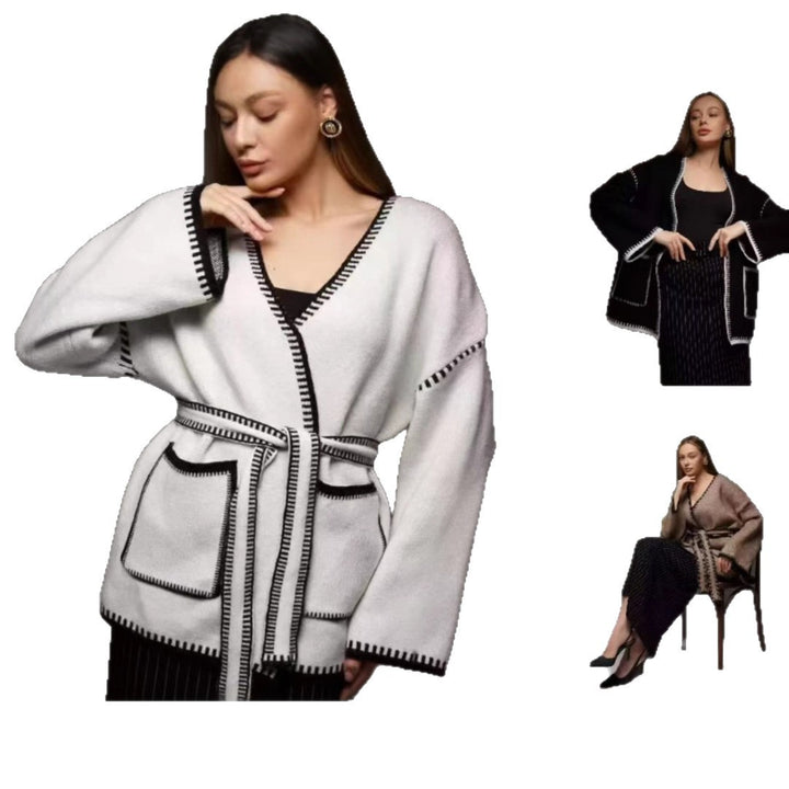 Kvinnor Elegant Wrap Tröja med Fickor och Bälte Mirla-Eva Jonsson