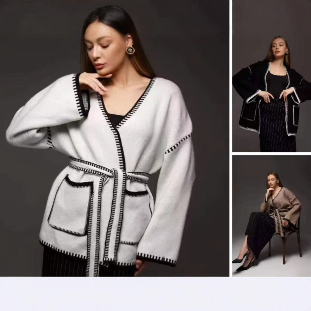 Kvinnor Elegant Wrap Tröja med Fickor och Bälte Mirla-Eva Jonsson