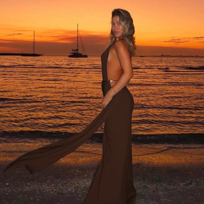 Kvinnor Elegant Wrapp Maxi Klänning med asymmetrisk skärning och draperingsdetaljer Mirla-Eva Jonsson