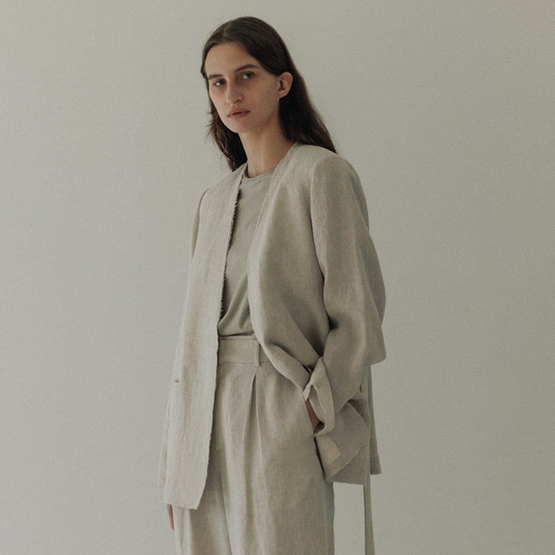 Kvinnor Elegant och Avslappnad Linne Blazer Utan Stängning Mirla-Eva Jonsson