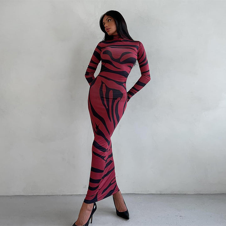 Kvinnor Elegant transparent Maxi-klänning med leopardmönster och lång ärm Mirla-Eva Jonsson