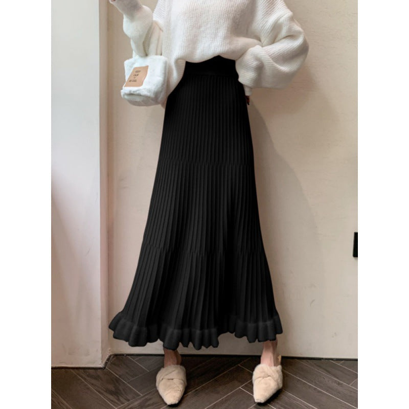 Kvinnor Fållad Midikjol med Voluminös Söm och Elastisk Midja Mirla-Eva Jonsson