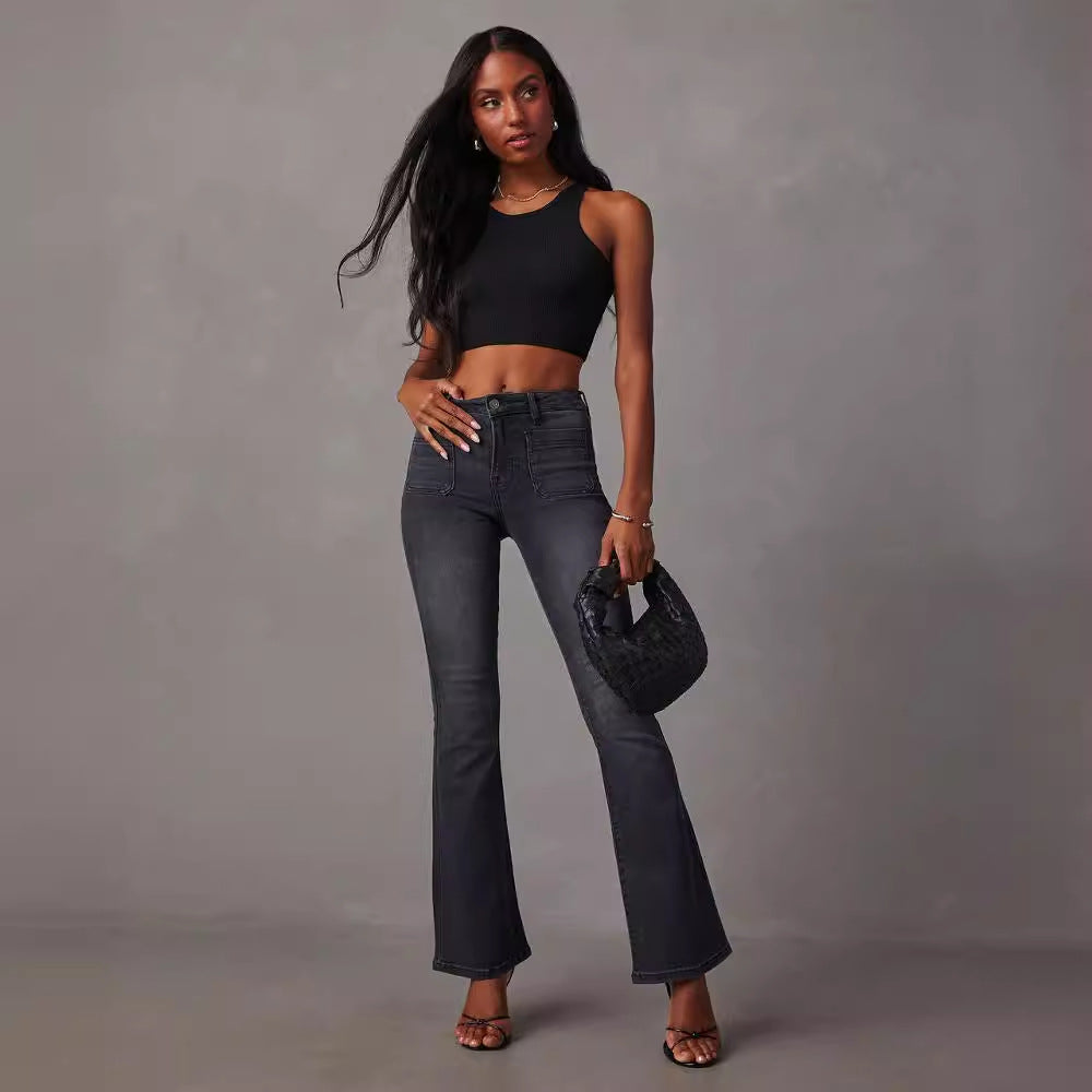 Kvinnor Flared Jeans med Hög Midja och Texturerad Denim Mirla-Eva Jonsson