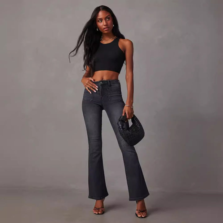 Kvinnor Flared Jeans med Hög Midja och Texturerad Denim Mirla-Eva Jonsson