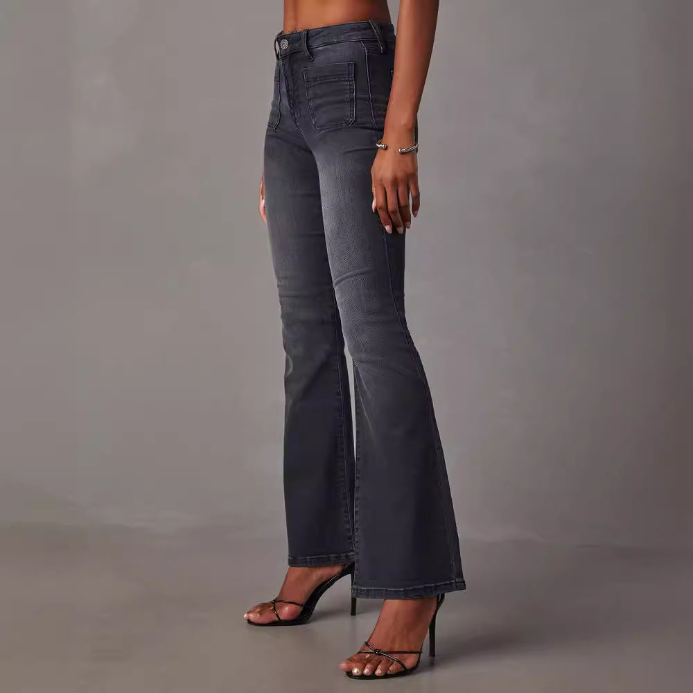 Kvinnor Flared Jeans med Hög Midja och Texturerad Denim Mirla-Eva Jonsson