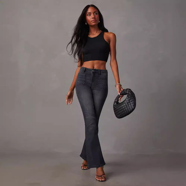 Kvinnor Flared Jeans med Hög Midja och Texturerad Denim Mirla-Eva Jonsson