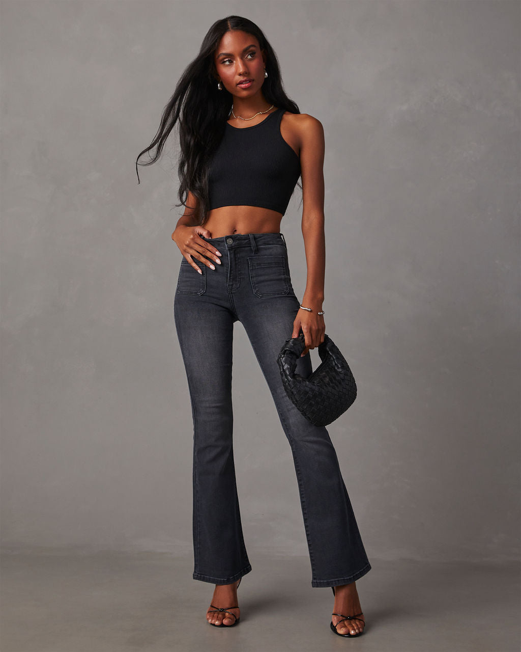 Kvinnor Flared Jeans med Hög Midja och Texturerad Denim Mirla-Eva Jonsson