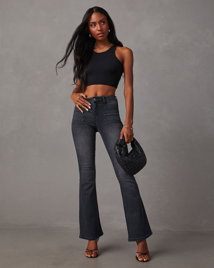 Kvinnor Flared Jeans med Hög Midja och Texturerad Denim Mirla-Eva Jonsson