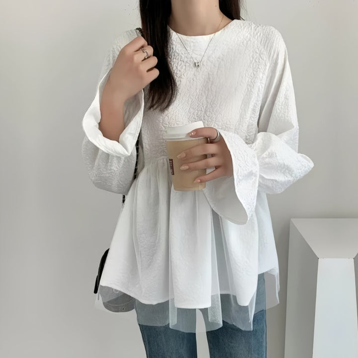 Kvinnor Flared Sleeve Peplum Blus Eva Jonsson-Eva Jonsson