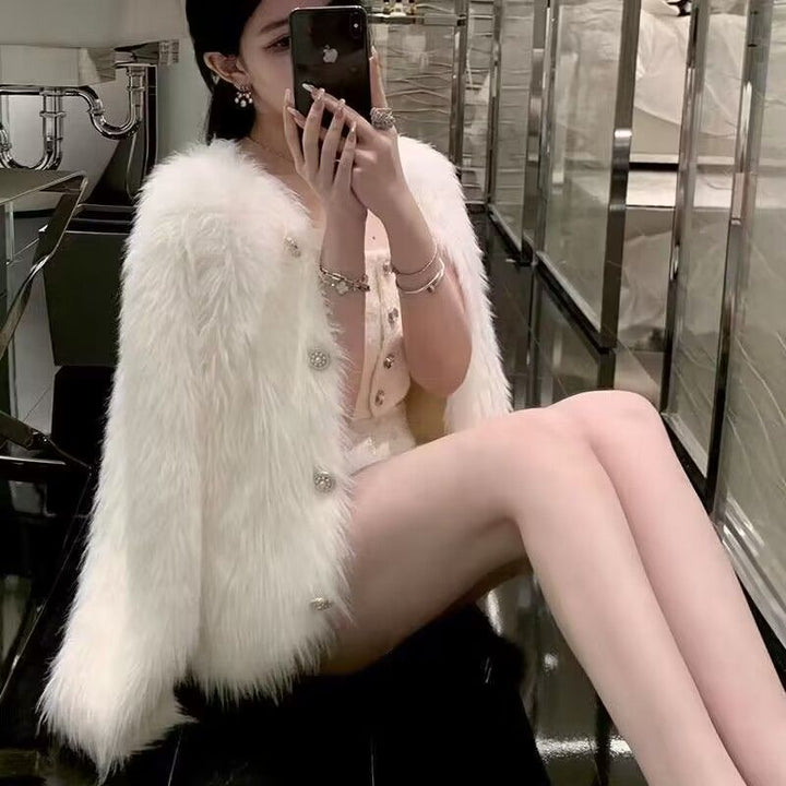 Kvinnor Fluffy Kavaj med Eleganta Knappar Detaljer Mirla-Eva Jonsson