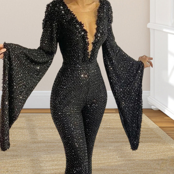 Kvinnor Glamourös Jumpsuit med skimrande paljetter och vida ärmar Eva Jonsson-Eva Jonsson