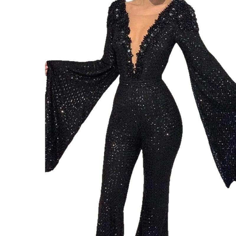 Kvinnor Glamourös Jumpsuit med skimrande paljetter och vida ärmar Eva Jonsson-Eva Jonsson