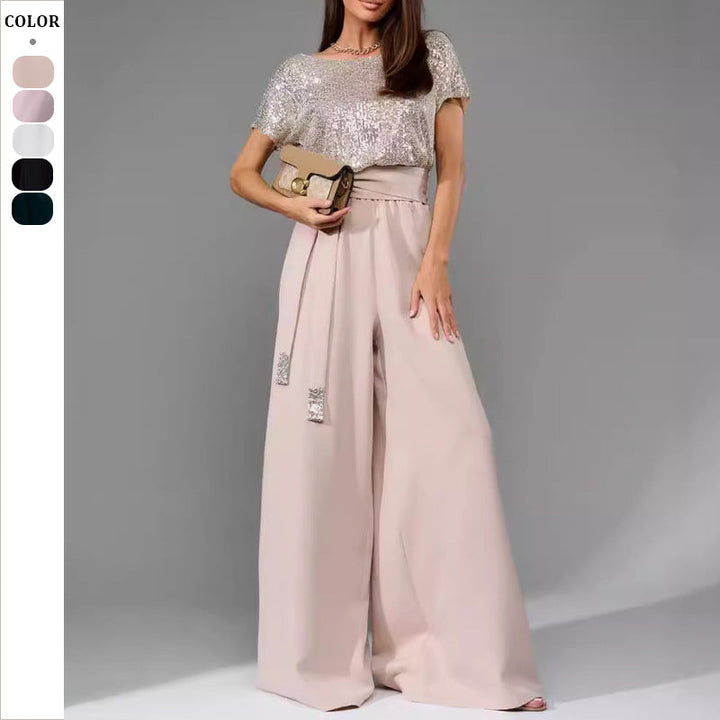 Kvinnor Glamourös Stil-Outfit med Glittrande Ovan och Bred Snitt Mirla-Eva Jonsson