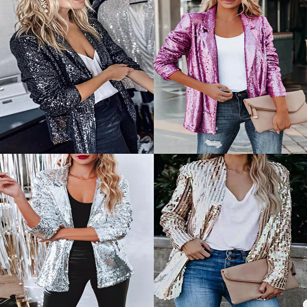 Kvinnor Glittrande Blazer Av Pailletter med Modern Snitt Mirla-Eva Jonsson