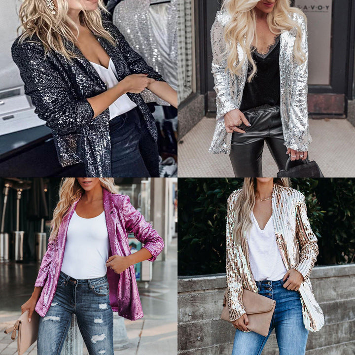 Kvinnor Glittrande Blazer Av Pailletter med Modern Snitt Mirla-Eva Jonsson