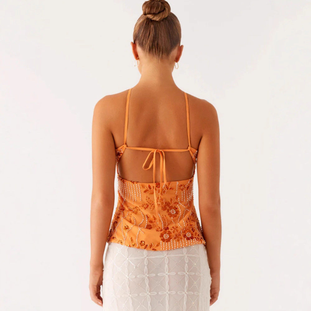 Kvinnor Glittrande Bustier Topp med Blomsterdesign och Funkande Applikationer-Eva Jonsson