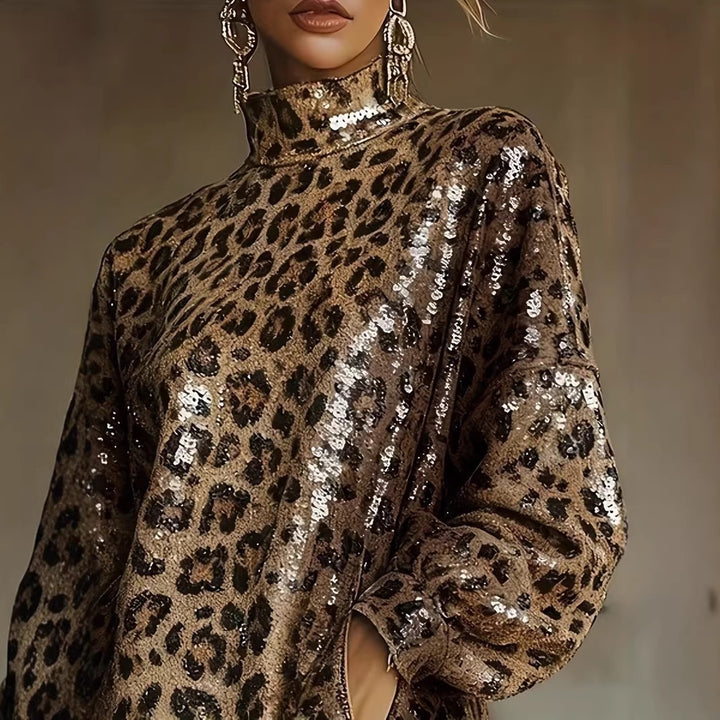 Kvinnor Glittrande Kort Klänning med Leopardmönster och Fransar Mirla-Eva Jonsson