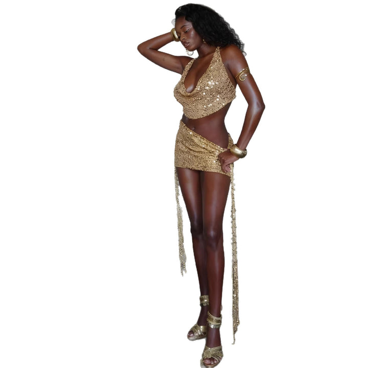 Kvinnor Glittrande Mini Klänning med Funkande Paljetter och Lockande U-ringning Mirla-Eva Jonsson