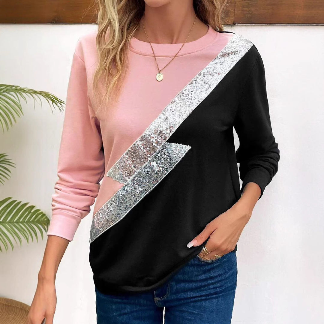 Kvinnor Glittrande Sweatshirt med asymmetrisk Färgdesign Mirla-Eva Jonsson