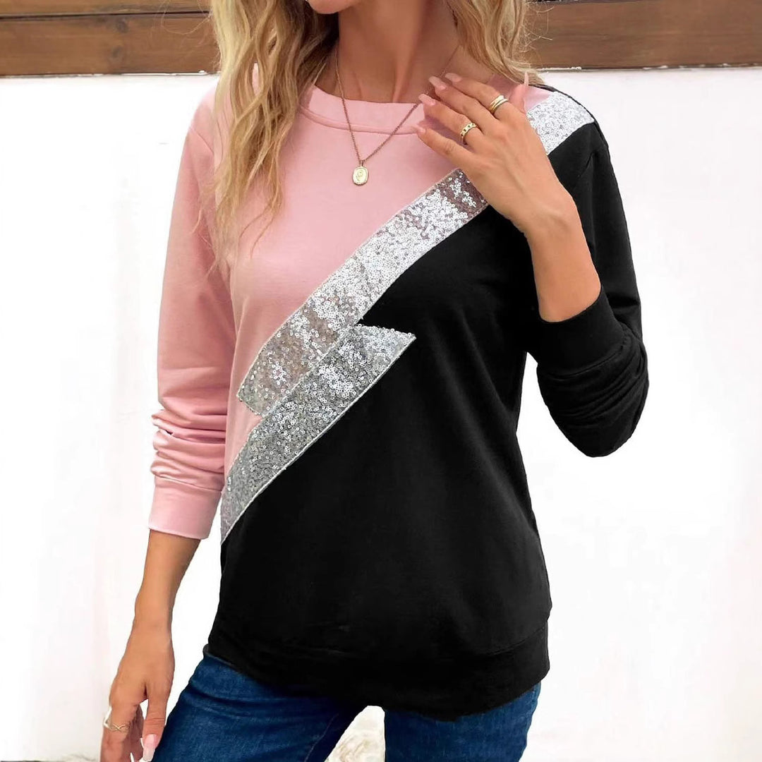 Kvinnor Glittrande Sweatshirt med asymmetrisk Färgdesign Mirla-Eva Jonsson