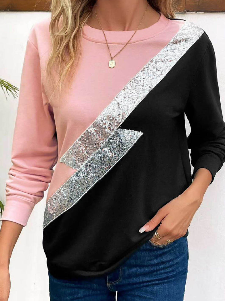 Kvinnor Glittrande Sweatshirt med asymmetrisk Färgdesign Mirla-Eva Jonsson
