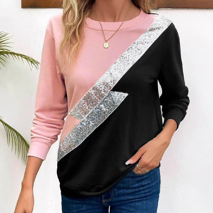 Kvinnor Glittrande Sweatshirt med asymmetrisk Färgdesign Mirla-Eva Jonsson