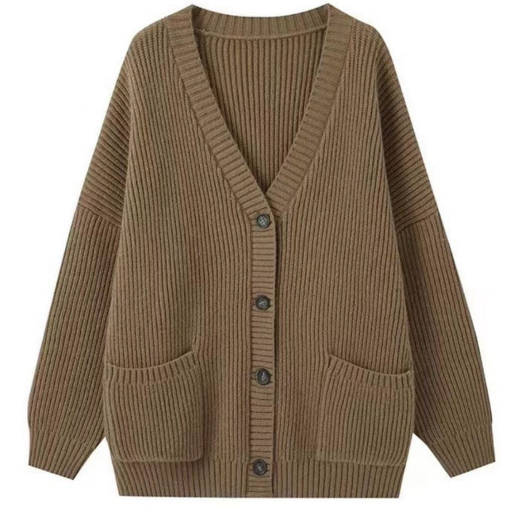Kvinnor Grovstickad Cardigan med Fickor och Djup V-Ringning Mirla-Eva Jonsson