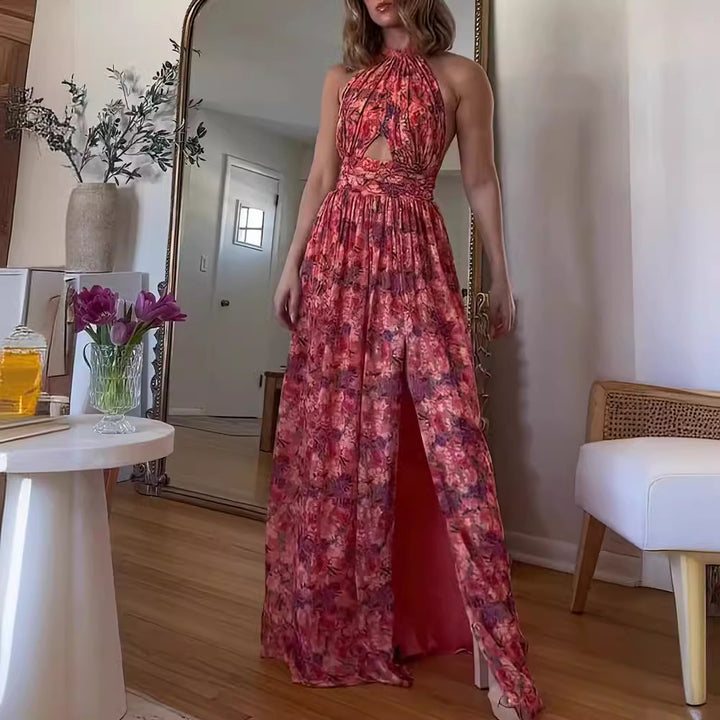 Kvinnor Halter Maxi Klänning med Spännande U-cut och Flödande Kjol Mirla-Eva Jonsson