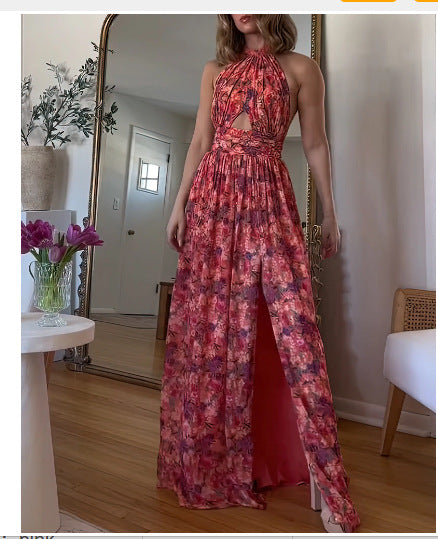 Kvinnor Halter Maxi Klänning med Spännande U-cut och Flödande Kjol Mirla-Eva Jonsson