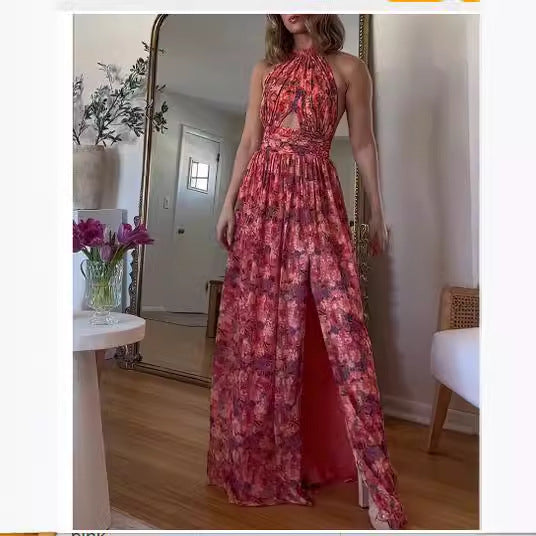 Kvinnor Halter Maxi Klänning med Spännande U-cut och Flödande Kjol Mirla-Eva Jonsson