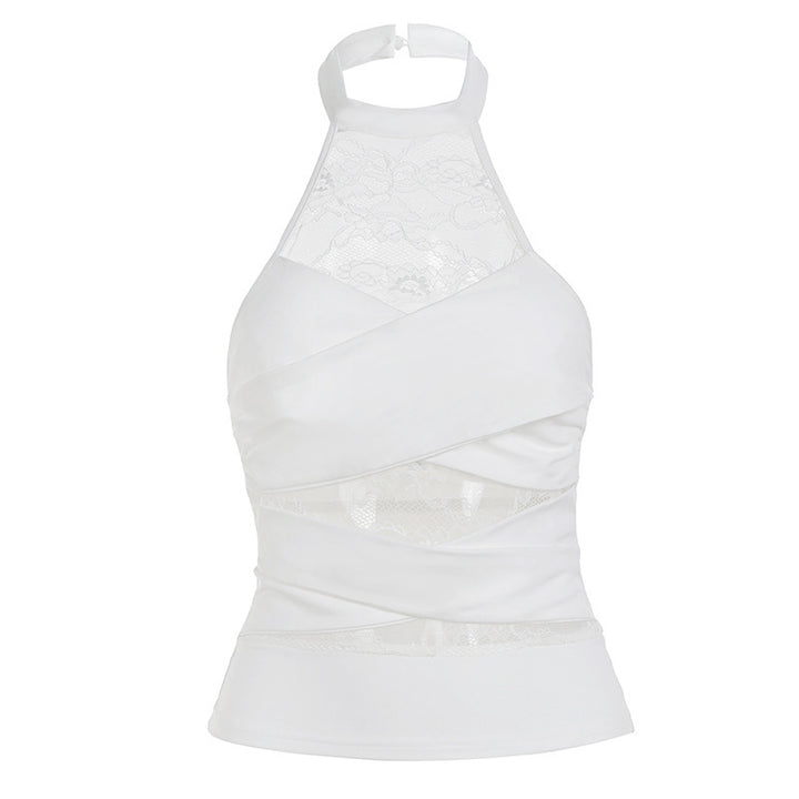 Kvinnor Halter-top med elegant spetsdekoration och raffinerade volangdetaljer Mirla-Eva Jonsson