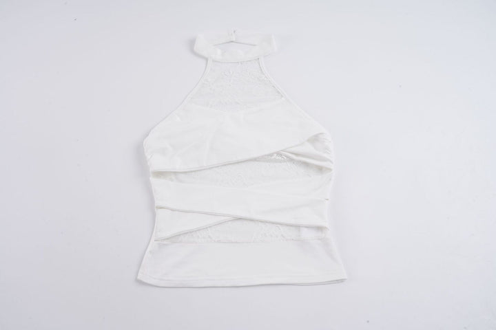 Kvinnor Halter-top med elegant spetsdekoration och raffinerade volangdetaljer Mirla-Eva Jonsson