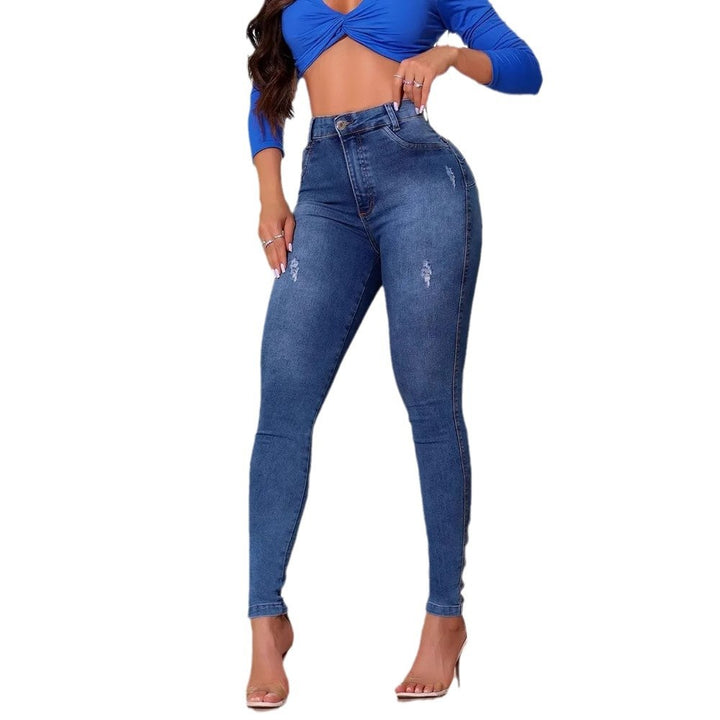 Kvinnor Hög Midja Slim Fit Jeans med moderna Förstörda Detaljer Mirla-Eva Jonsson
