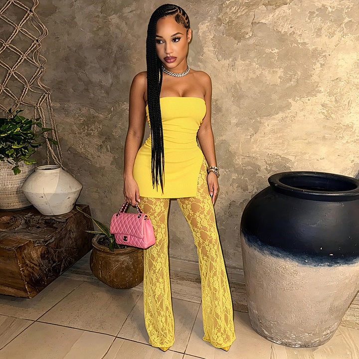 Kvinnor Högkvalitativ jumpsuit med lagerlook och spetsaccenter Mirla-Eva Jonsson