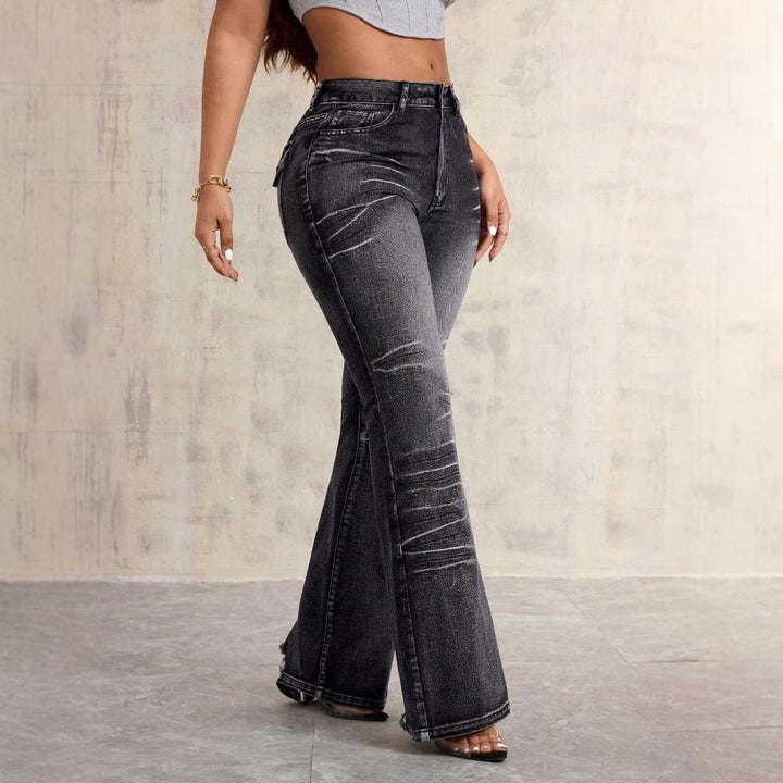 Kvinnor Högmidjade Bootcut Jeans med trendig Used-Look Mirla-Eva Jonsson