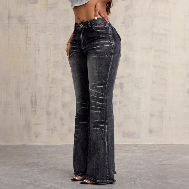 Kvinnor Högmidjade Bootcut Jeans med trendig Used-Look Mirla-Eva Jonsson