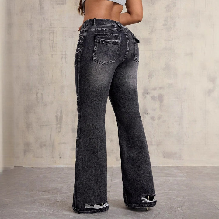 Kvinnor Högmidjade Bootcut Jeans med trendig Used-Look Mirla-Eva Jonsson